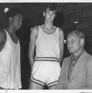 David Thompson, Tommy Burleson, and Coach Norm Sloan, N. C. State basketball