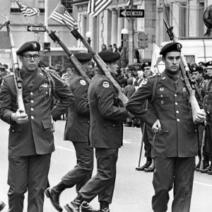 NCSU's Pershing Rifles participating in a parade