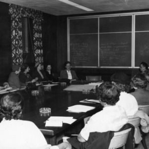 Home Demonstration members meeting in conference room at North Carolina State College