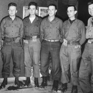 Six State College alums, all officers in the Korean War, hold a reunion near Kumhwa, South Korea
