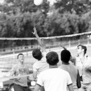 NC State ROTC cadets playing volleyball at picnic