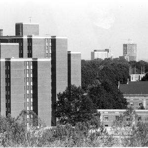 Bird's-eye view of Metcalf, Bowen, and Carroll dormitories, North Carolina State University