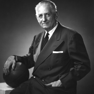 Portrait of North Carolina State University basketball coach Everett Case.