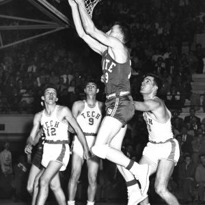 NC State College player Warren Cartier in game against Georgia Tech in Dixie Classic basketball tournament game at Reynolds Coliseum
