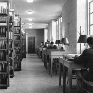 Students at first floor study desks, D. H. Hill Jr. Library