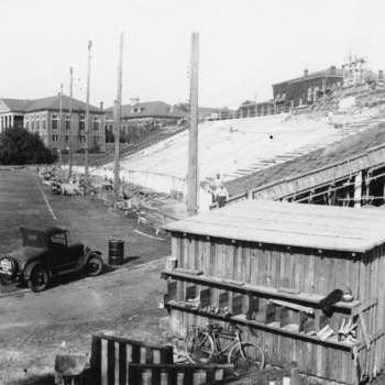 Construction of Riddick Field in middle of campus