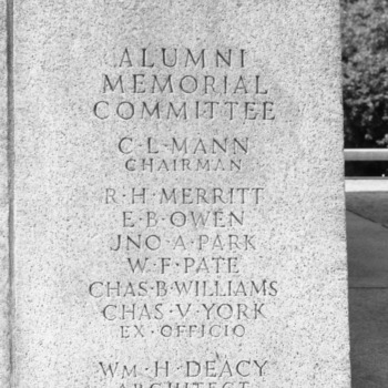 Memorial Bell Tower, closeup of cornerstone