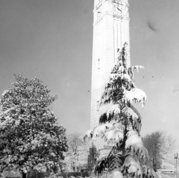 Memorial  Bell Tower, snow