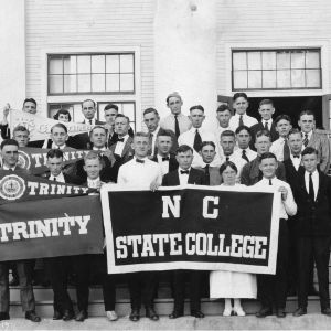 Group portrait of Southern Student Conference attendees, including the North Carolina State College delegation, at YMCA Blue Ridge Assembly.