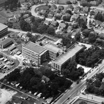 Nelson Hall, aerial view