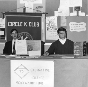 On the kick-off day of the Alternative to Violence Scholarship Fund, Circle K Club members manned a table placed in the student union.