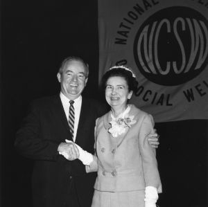 Dr. Ellen Black Winston, First Commissioner of Welfare in U.S. Department of Health, Education, and Welfare, pictured with U.S. Vice President Hubert Humphrey