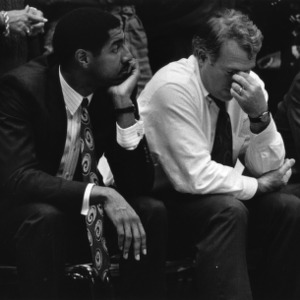 N.C. State University basketball Assistant Coach Al Daniel and Head Coach Les Robinson on the sidelines during game