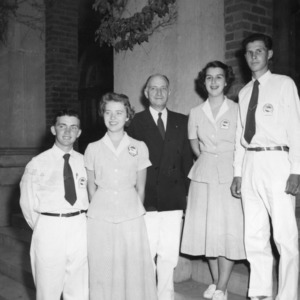 North Carolina State 4-H Council officers of 1952 standing with L. R. Harrill
