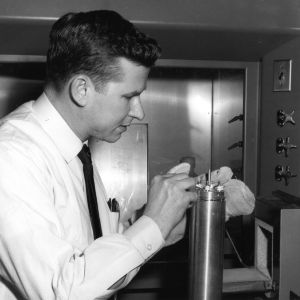 Dr. Harold A. Lamonds in nuclear engineering lab