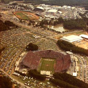 Aerial view of Carter-Finley stadium during a football game