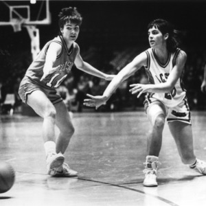 N.C. State's #20 Gerri Robuck vies for a loose ball