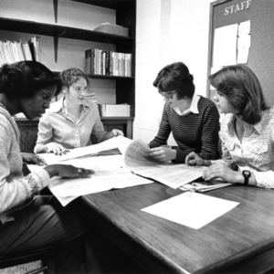1977-1978 N.C. State University women's basketball players study session