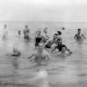 4-H members swimming while attending the North Carolina State 4-H Club Young Men and Women's Conference in Manteo