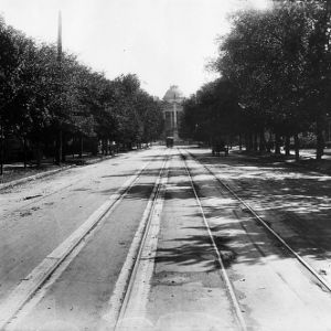 Trolley traveling on Hillsborough Street near the State Capitol