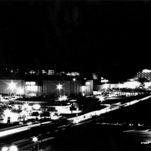Aeriel view of Crabtree Valley Mall at night