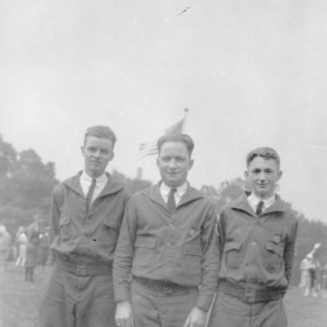 L. R. Harrill, center, Aaron Peele, right, and unidentified young man, left, at first national 4-H conference, 1927