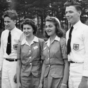 Left to right, Chester Barbour (Johnston County), Mildred Jester (Durham County), Betty Jane Alexander (Mecklenburg County), and John Collins (Iredell County), the North Carolina delegates attending the National 4-H Camp in Washington, D.C.