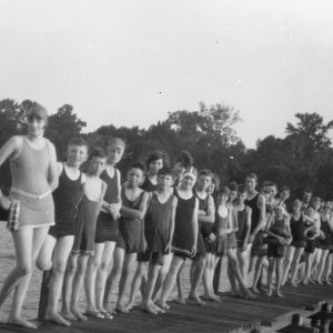 Swimmers on dock at Lake Waccamaw camp