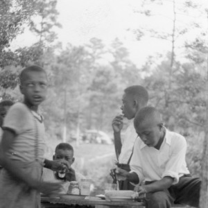 Group of 4-H members working on an activity at a camp in Bertie County on August 5, 1941