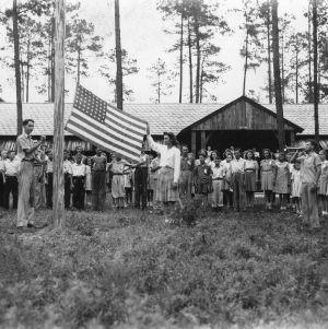 Flag raising ceremony at Camp Millstone