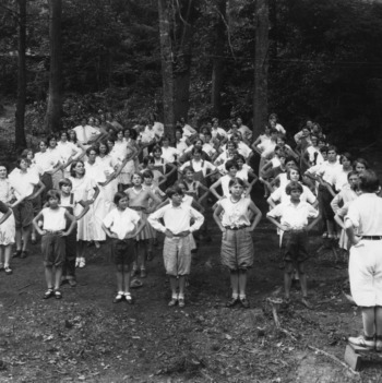 4-H Club camp, Swannanoa, North Carolina, setting up exercises, girls from Buncombe, Madison, Rutherford Counties, July 14-18, 1930