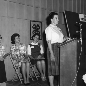 Unidentified woman speaking at the 4-H Adult Leaders Conference in 1965