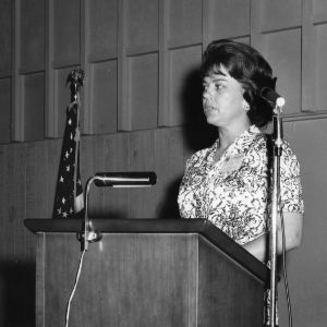 Unidentified woman speaking at the Adult Leaders Conference held at the Betsy-Jeff Penn 4-H Educational Center