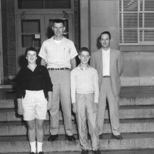 4-H marketing team, left to right, Lucille Mayes, Harry Myers, Johnny Nantz, Roger Williford, 1957