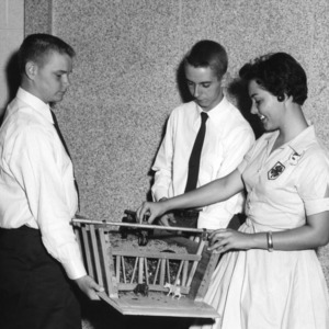 Sampson County, North Carolina, 4-H demonstration team participating in North Carolina State 4-H demonstration competition, 1957