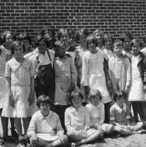 Epworth 4-H girls' club all wearing dresses made at club meetings, May 29, 1931