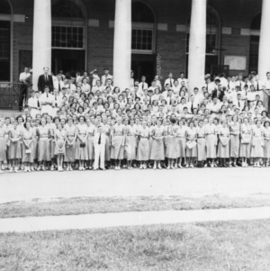 L. R. Harrill and group of 4-H club members at North Carolina State 4-H Short Course, 1936