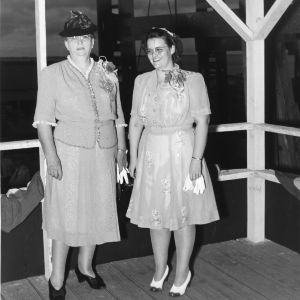 Mrs. C. R. Hudson and Frances Hudson attending the christening of the SS Cassius Hudson, August 30, 1944