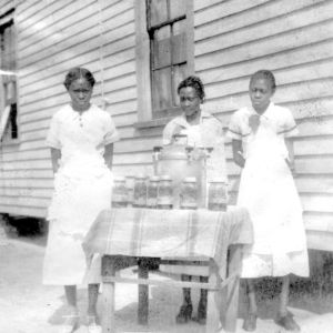 Three members of the Pleasant Hill 4-H Club in Craven County, North Carolina, performing a demonstration on canning as part of a 4-H food preservation program