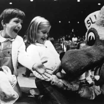 Mr. Wuf playing with mini fans