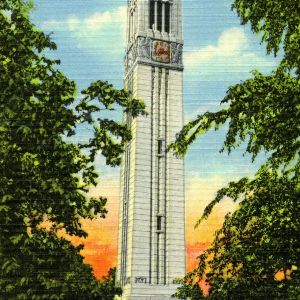 Clock Tower NC State College illustrated postcard