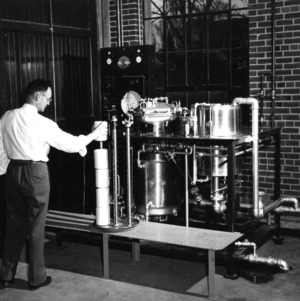 Professor K. S. Campbell demonstrating Gaston County dye machine