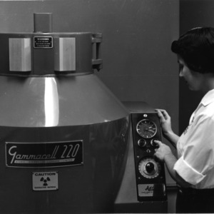 Research assistant demonstrating use of Gammacell 220