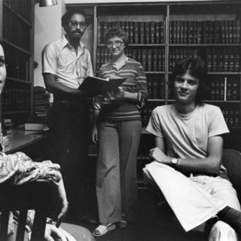 Students in textiles library