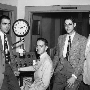 Students in WKNC radio station's studio