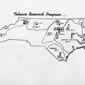 North Carolina map showing areas for the tobacco research program