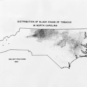 Map displaying the distribution of black shank of tobacco in North Carolina