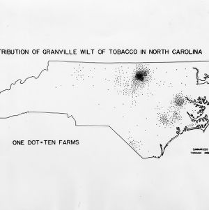 Map showing distibution of granville wilt of tobacco in North Carolina
