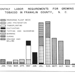 Photographic display of a chart showing monthly labor requirements for growing tobacco in Franklin County, N.C.