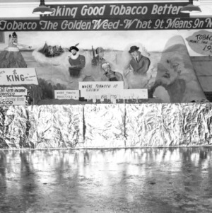 Tobacco display, "Making good tobacco better" depicting, "Tobacco the golden weed--what it means in N.C."